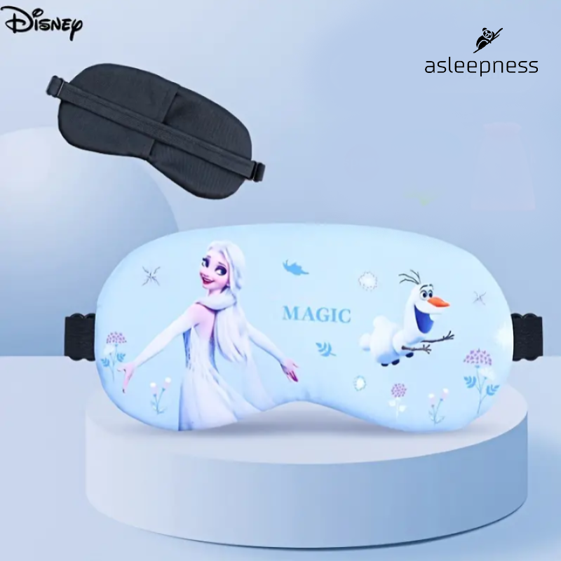 Sovemaske og øjenmaske med Disney Elsa Frozen og Olaf i blå polyester materiale