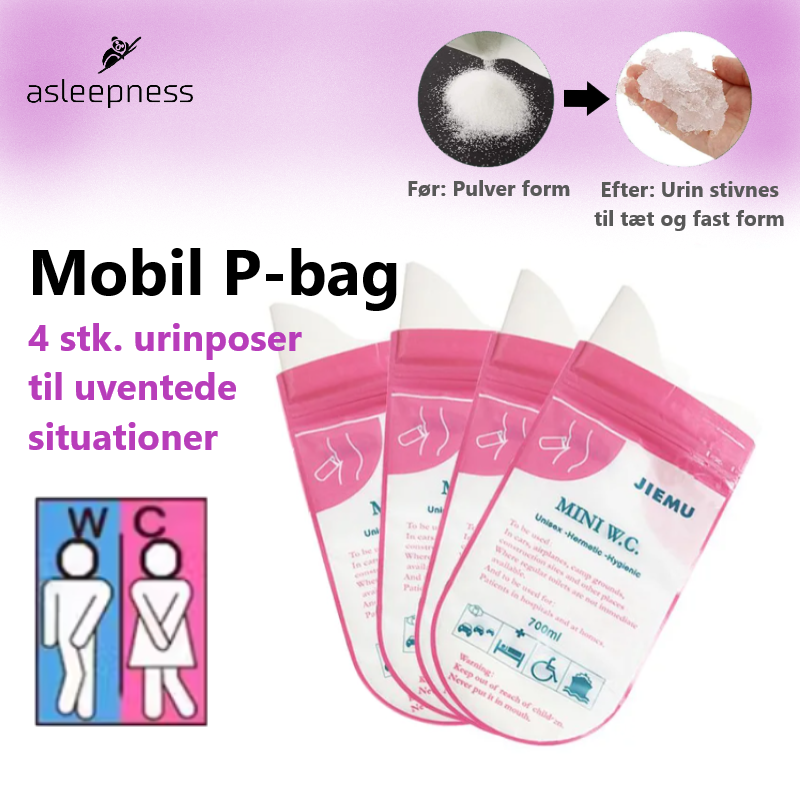 Tissepose og urinpose og P-bag til at tisse i for voksne og børn